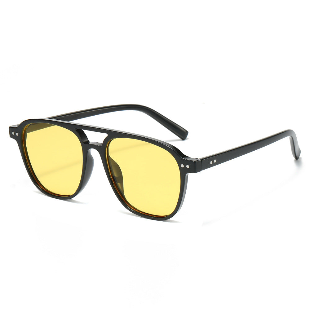 (6 PACK) Wholesale Sunglasses New Arrival Unique Aviator Trendy Street 2025 - BulkSunglassesWholesale.com - Black Frame Yellow Lens