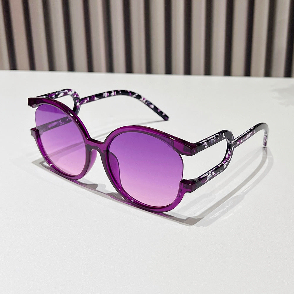 (6 PACK) Wholesale Sunglasses Round Oversized Unique Women Fashion 2024 - BulkSunglassesWholesale.com - Purple Frame Purple Pink Lens