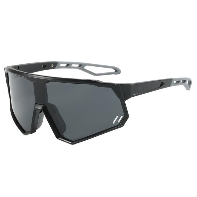 (12 PACK) Wholesale Sports Sunglasses New Arrival Sport Cycling Unisex Oversized Polarized 2024 - BulkSunglassesWholesale.com - Polarized Black Grey Hover Image