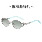 (6 PACK) Wholesale Sunglasses Square New Arrival Trendy Unique Punk Oval Fashion Women 2024 - BulkSunglassesWholesale.com - Silver Frame Gradient Lens
