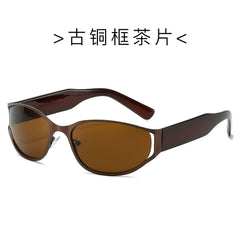 (6 PACK) Wholesale Sunglasses Fashion Futuristic Round New Arrival Trendy 2024 - BulkSunglassesWholesale.com - Frame Tea Lens