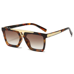 (6 PACK) Wholesale Sunglasses New Arrival Oversized Flat Top Vintage Vintage Unisex Square Aviator 2024 - BulkSunglassesWholesale.com - Leopard Print Frame Gradient Tea Lens