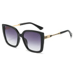 (6 PACK) Wholesale Sunglasses New Arrival Fashion Oversized Cat Eye Unique Metal 2025 - BulkSunglassesWholesale.com - Black Frame Gradient Black Lens
