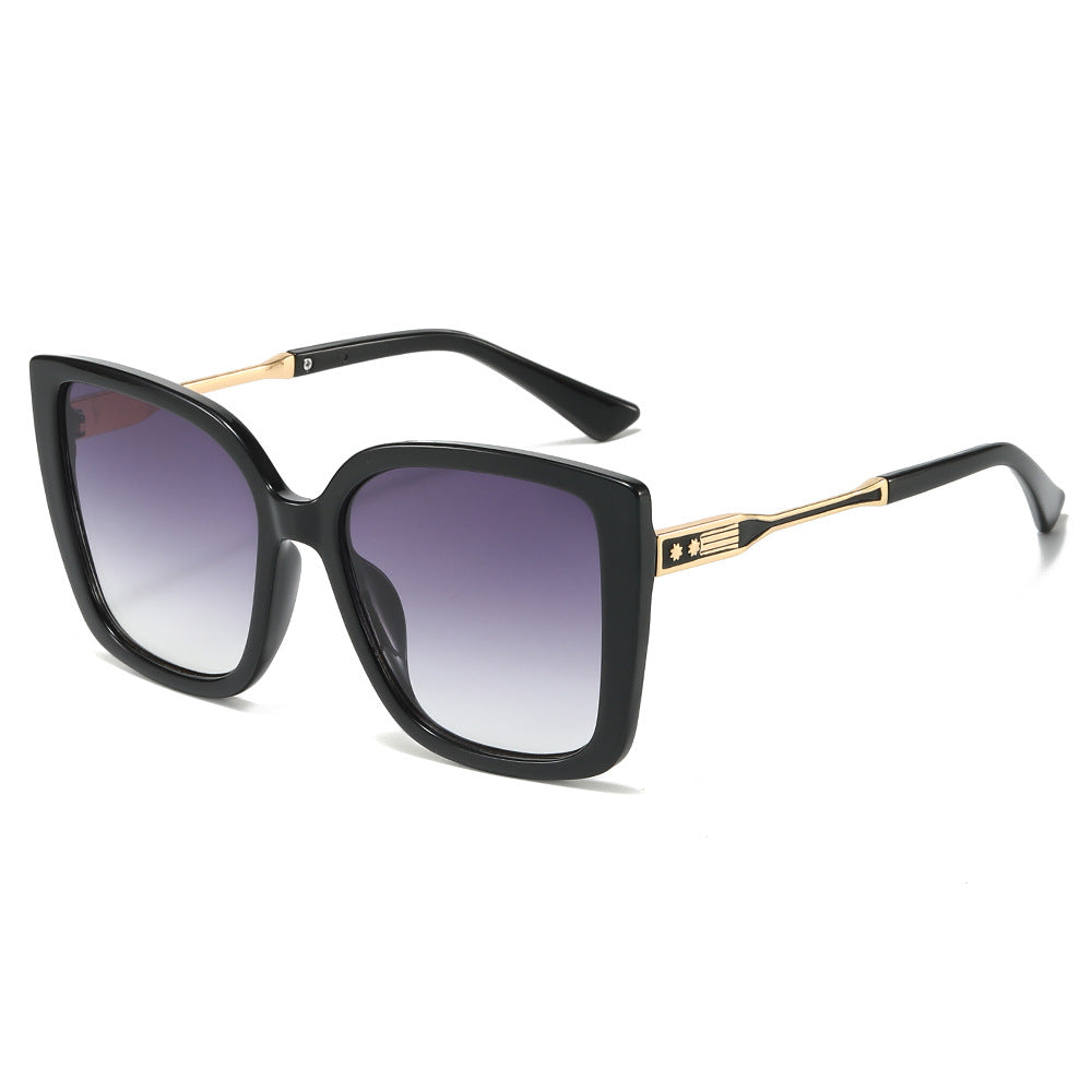 (6 PACK) Wholesale Sunglasses New Arrival Fashion Oversized Cat Eye Unique Metal 2025 - BulkSunglassesWholesale.com - Black Frame Gradient Black Lens