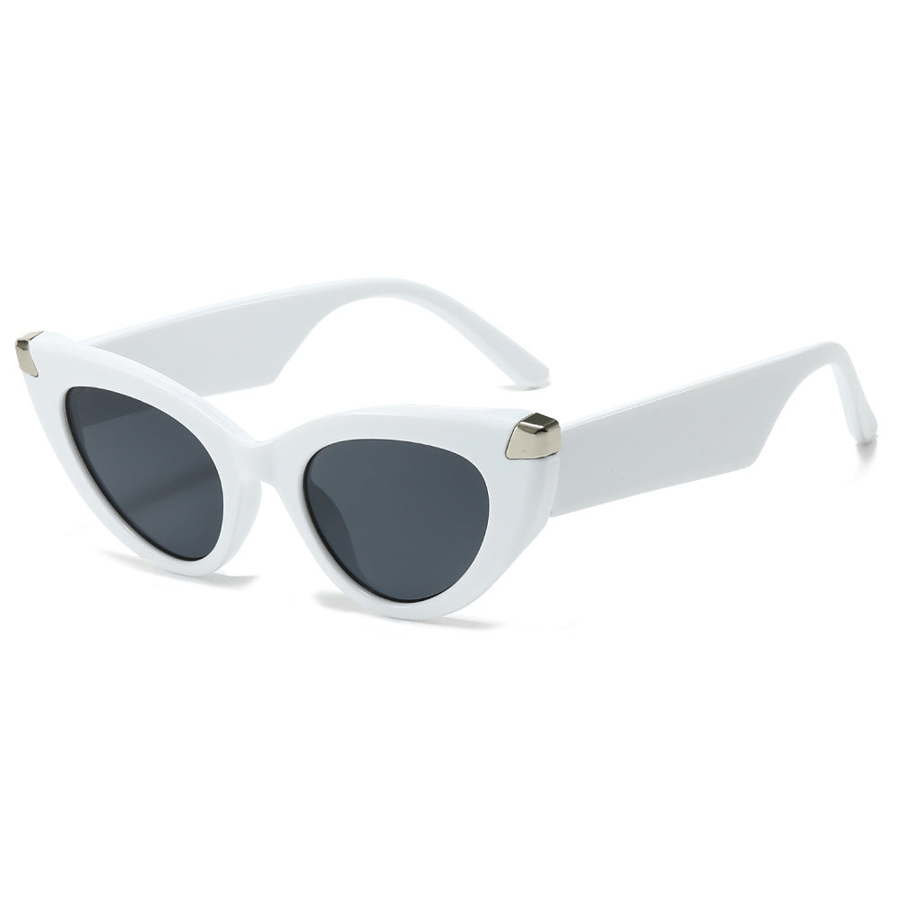 (6 PACK) Wholesale Sunglasses New Arrival Cat Eye Unique Fashion Street Women 2024 - BulkSunglassesWholesale.com - White Frame Black Lens