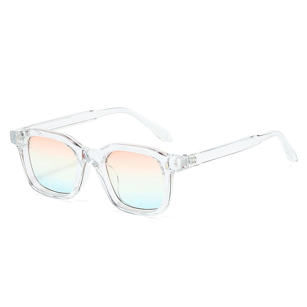 (6 PACK) Wholesale Sunglasses Small Square Women Trendy Vintage 2025 - BulkSunglassesWholesale.com - Transparent Frame Pink Blue Lens
