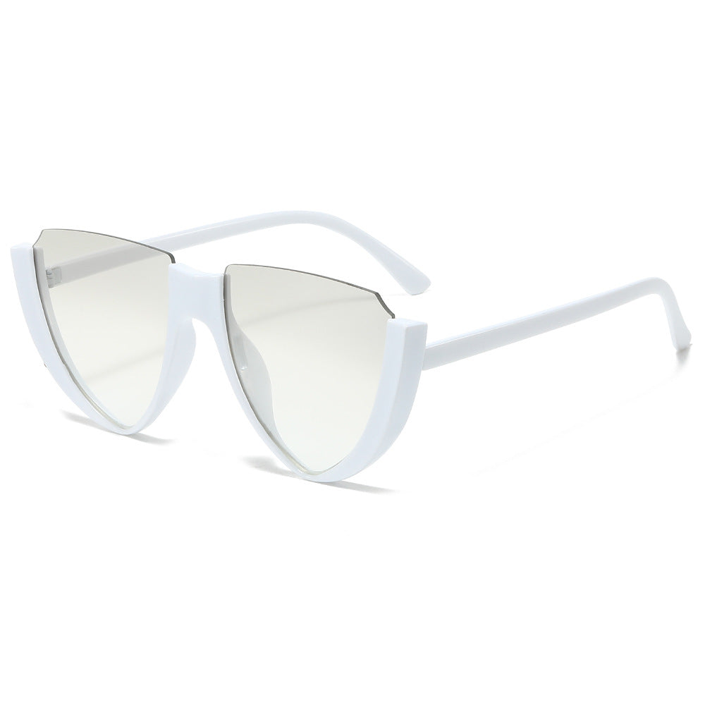 (6 PACK) Wholesale Sunglasses New Arrival Unisex Semirimless Unique Cut Edge Cat Eye Trendy 2024 - BulkSunglassesWholesale.com - White Frame Mirrored Lens