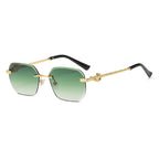 (6 PACK) Wholesale Sunglasses New Arrival Women Rimless Cut Edge Fashion Square 2024 - BulkSunglassesWholesale.com - Gold Frame Gradient Green