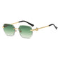 (6 PACK) Wholesale Sunglasses New Arrival Women Rimless Cut Edge Fashion Square 2024 - BulkSunglassesWholesale.com - Gold Frame Gradient Green
