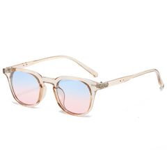 (6 PACK) Wholesale Sunglasses New Arrival Square Fashion Square Rivet 2024 - BulkSunglassesWholesale.com - Champagne Frame Blue Pink Lens