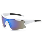 (12 PACK) Wholesale Sports Sunglasses New Arrival Outdoor Cycling Women Sport One Piece 2024 - BulkSunglassesWholesale.com - White Frame Blue Mirrored