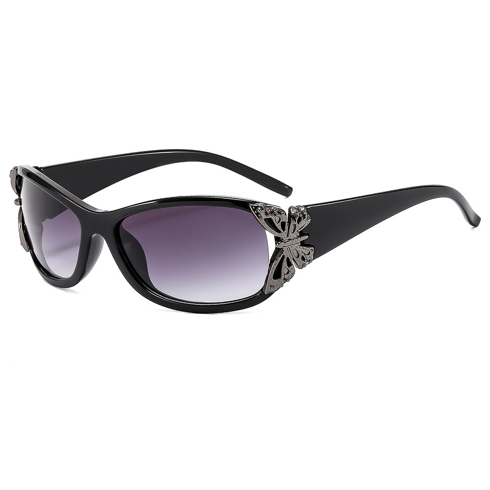 (6 PACK) Wholesale Sunglasses New Arrival Fashion Unique Butterfly Women 2024 - BulkSunglassesWholesale.com - Black Frame Gradient Black Lens