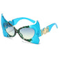 (6 PACK) Wholesale Sunglasses New Arrival Unique Fashion Trendy Bat 2024 - BulkSunglassesWholesale.com - Blue Frame Grey Tea Lens