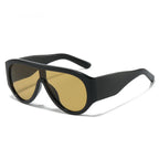 (6 PACK) Wholesale Sunglasses New Arrival Oversized Fashion Unique One Piece Aviator One Piece Unisex 2025 - BulkSunglassesWholesale.com - Black Frame Tea Lens