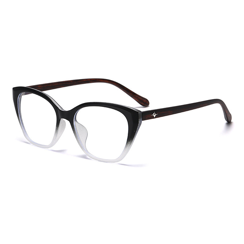 (6 PACK) Wholesale Eyeglasses Frames Classic Vintage Cat Eye TR Women Korean Star Wood Grain Antiblue Light 2025 - BulkSunglassesWholesale.com - Black White Frame
