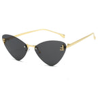 (6 PACK) Wholesale Sunglasses Rimless Triangle Cat Eye Fashion Unique Metal 2024 - BulkSunglassesWholesale.com - Gold Frame Black Lens