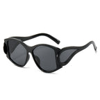 (6 PACK) Wholesale Sunglasses New Arrival Round Oversized Unique Punk Fashion Women 2024 - BulkSunglassesWholesale.com - Black Frame Black Lens