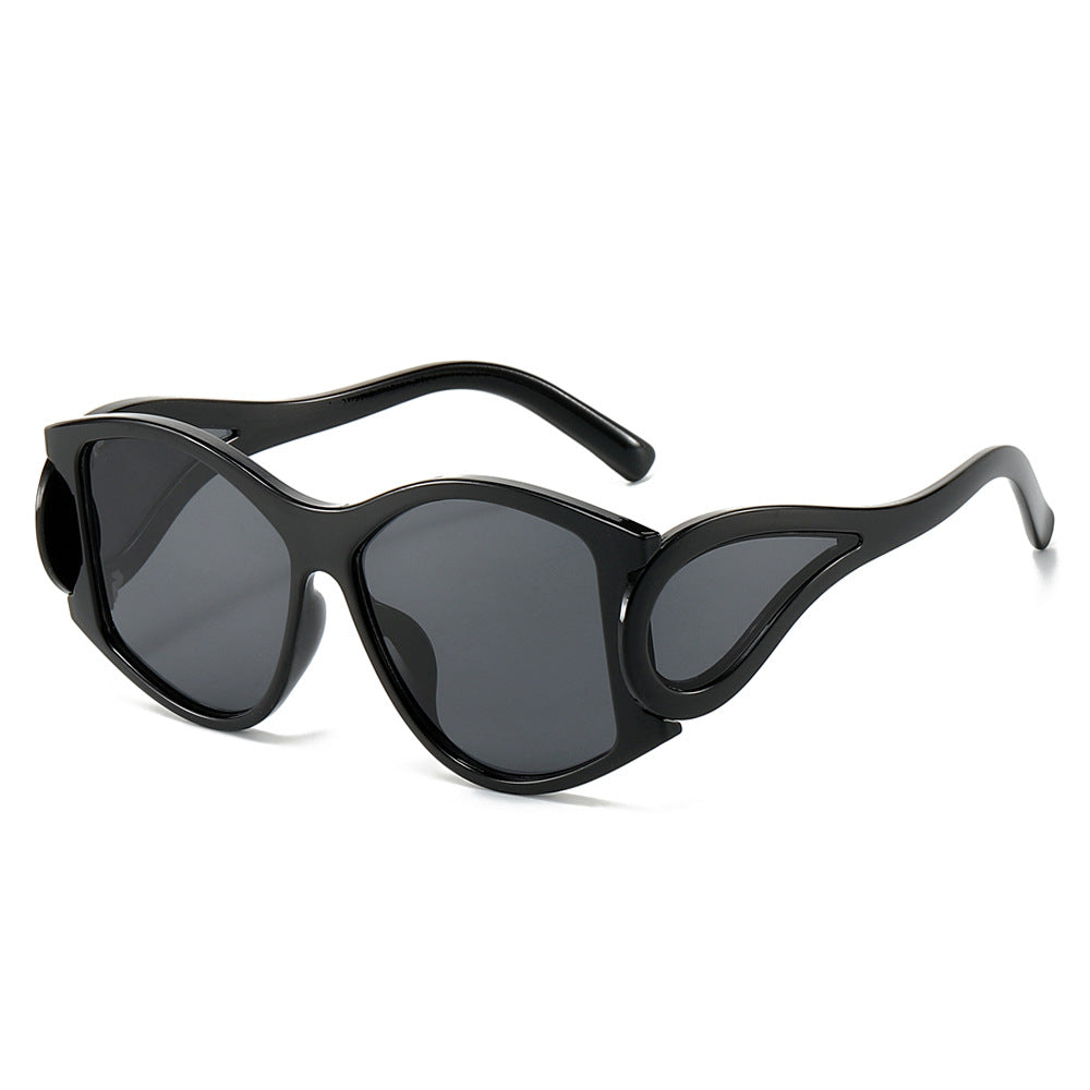 (6 PACK) Wholesale Sunglasses New Arrival Round Oversized Unique Punk Fashion Women 2024 - BulkSunglassesWholesale.com - Black Frame Black Lens
