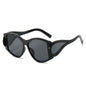 (6 PACK) Wholesale Sunglasses New Arrival Round Oversized Unique Punk Fashion Women 2024 - BulkSunglassesWholesale.com - Black Frame Black Lens