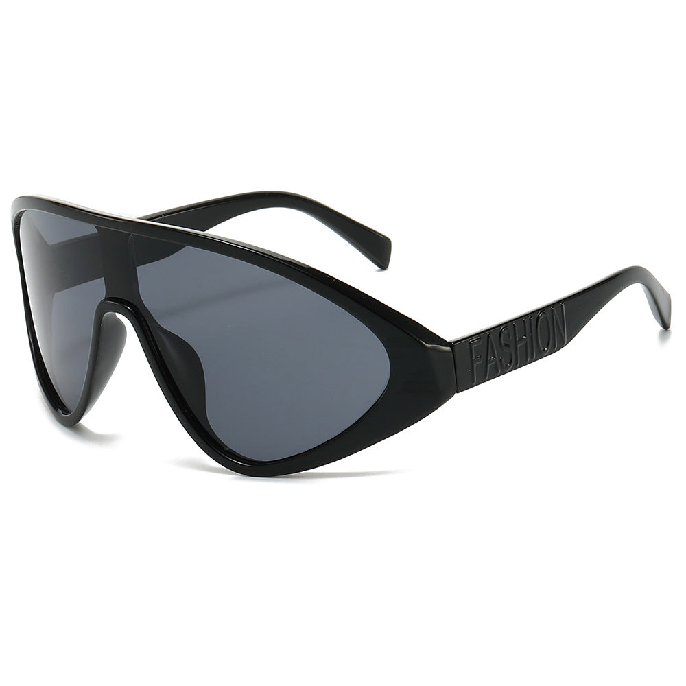 (6 PACK) Wholesale Sunglasses Aviator New Arrival Oversized One Piece Outdoor Windproof Street 2024 - BulkSunglassesWholesale.com - Shiny Black Frame Black Lens