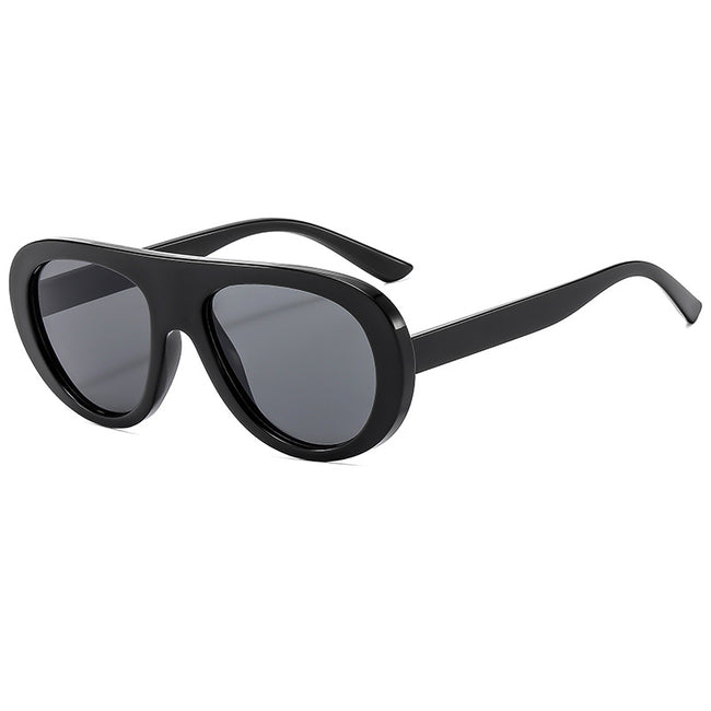 (6 PACK) Wholesale Sunglasses Vintage Oval Street Trendy Outdoor Fashion 2025 - BulkSunglassesWholesale.com - Black Frame Black Lens Hover Image