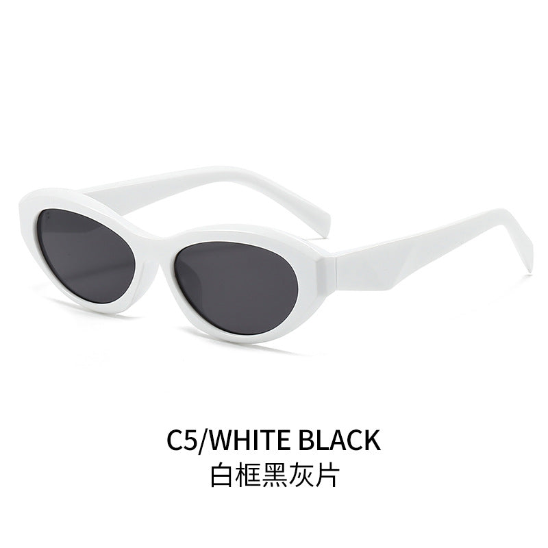 (6 PACK) Wholesale Sunglasses Fashion New Arrival Oval Small Unique Trendy 2024 - BulkSunglassesWholesale.com - White Frame Black Black Lens