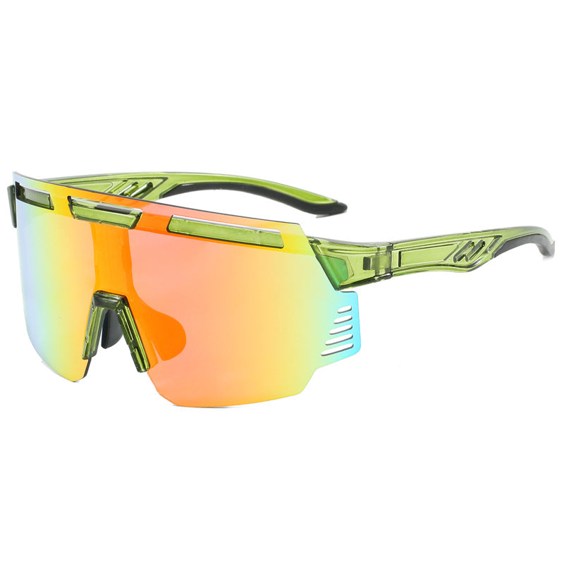 (12 PACK) Wholesale Sports Sunglasses New Arrival Cycling Unisex One Piece Oversized Outdoor Sport Trendy 2024 - BulkSunglassesWholesale.com - Green Frame Red Mirrored