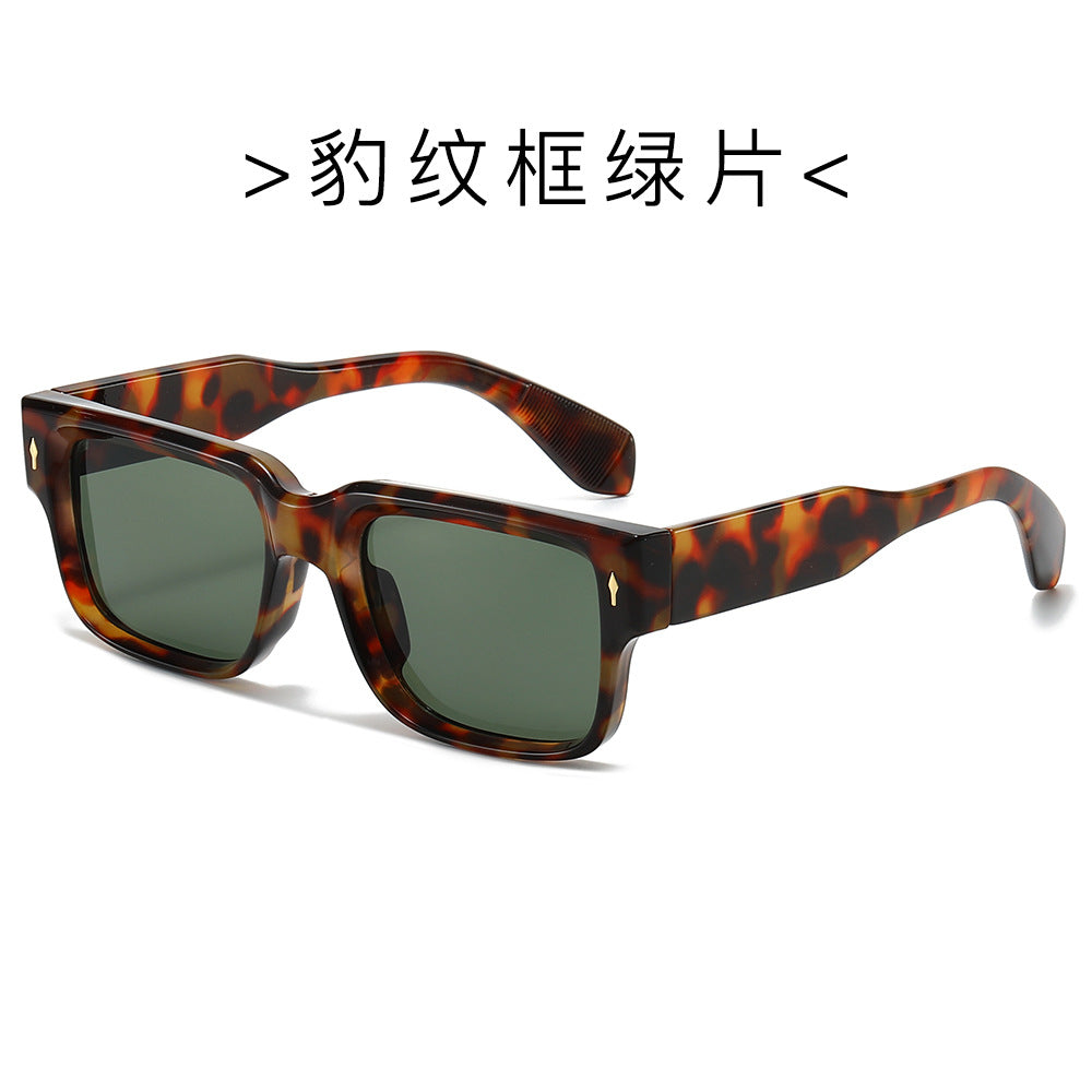 (6 PACK) Wholesale Sunglasses New Arrival Square Street Small Unique 2024 - BulkSunglassesWholesale.com - Leopard Print Frame Green Lens