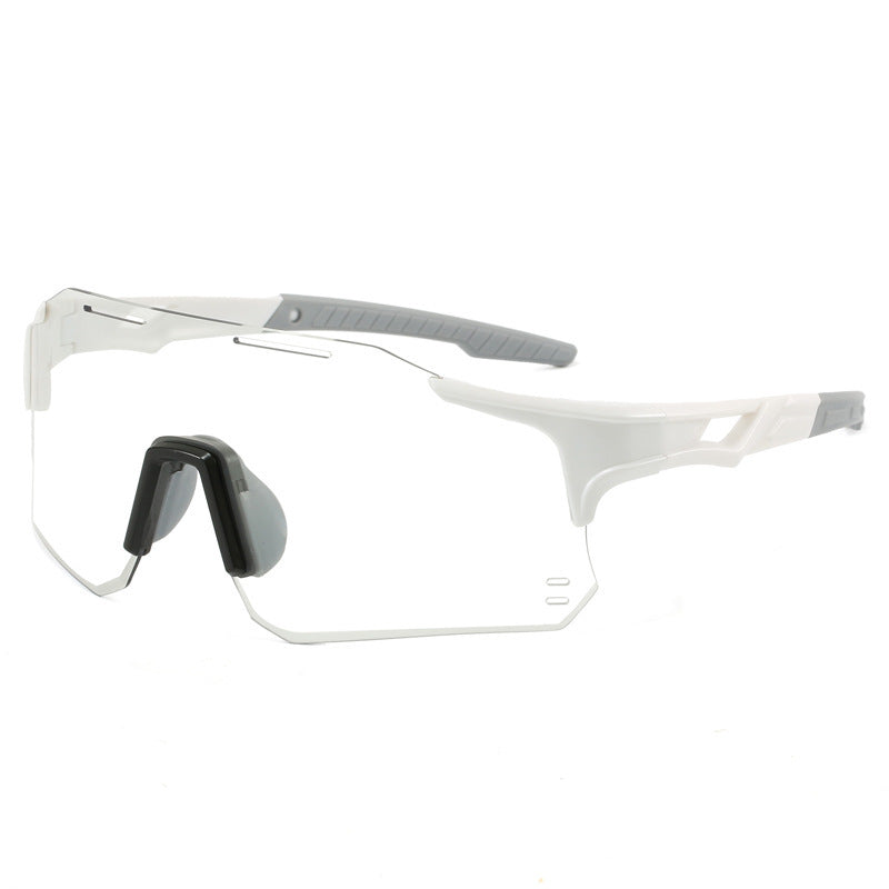 (12 PACK) Wholesale Sports Sunglasses New Arrival Outdoor Cycling Windproof Unisex Sport 2024 - BulkSunglassesWholesale.com - White Frame Photochromic Black Lens