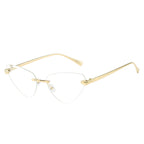 (6 PACK) Wholesale Sunglasses Fashion Cat Eye Cut Edge Trendy New Arrival Rimless Triangle 2024 - BulkSunglassesWholesale.com - Gold Frame Clear Lens