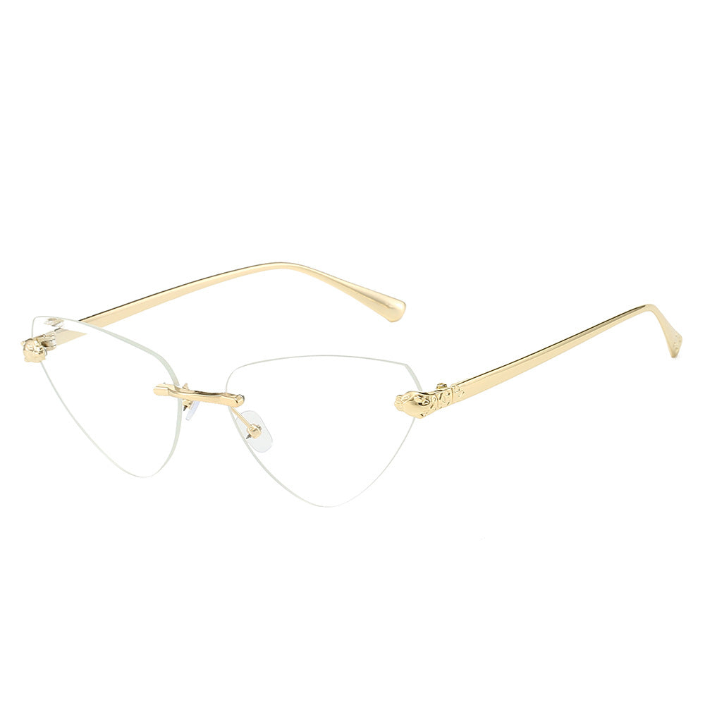 (6 PACK) Wholesale Sunglasses Fashion Cat Eye Cut Edge Trendy New Arrival Rimless Triangle 2024 - BulkSunglassesWholesale.com - Gold Frame Clear Lens
