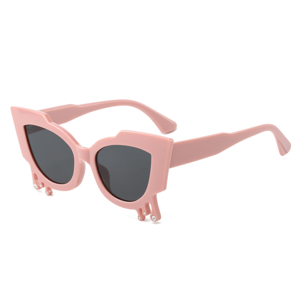 (6 PACK) Wholesale Sunglasses New Arrival Unique Cat Eye Fashion Women 2024 - BulkSunglassesWholesale.com - Pink Frame Black Lens