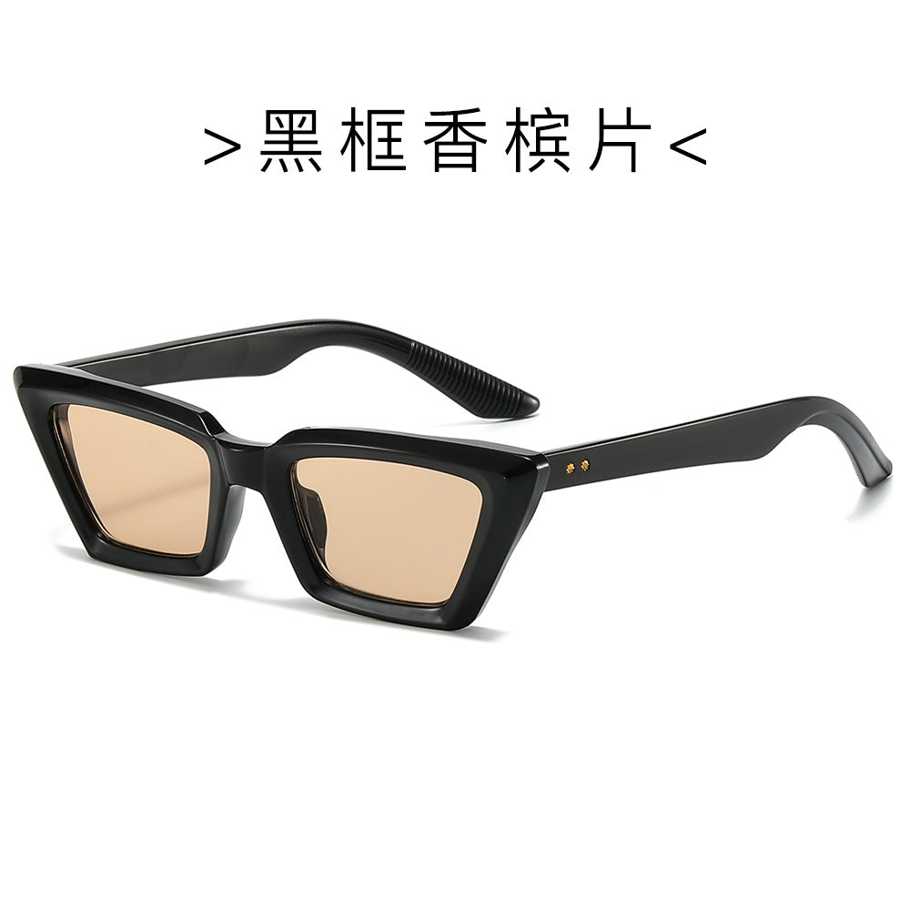 (6 PACK) Wholesale Sunglasses Vintage Small Cat Eye Women Rivet Trendy 2024 - BulkSunglassesWholesale.com - Black Frame Champagne Lens