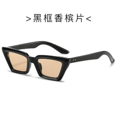 (6 PACK) Wholesale Sunglasses Vintage Small Cat Eye Women Rivet Trendy 2024 - BulkSunglassesWholesale.com - Black Frame Champagne Lens