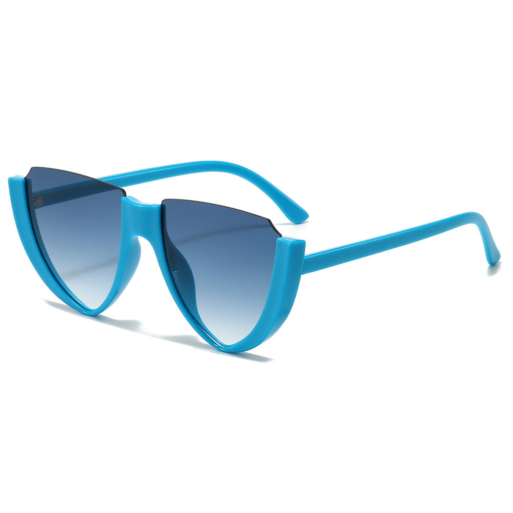 (6 PACK) Wholesale Sunglasses New Arrival Unisex Semirimless Unique Cut Edge Cat Eye Trendy 2024 - BulkSunglassesWholesale.com - Blue Frame Green Lens