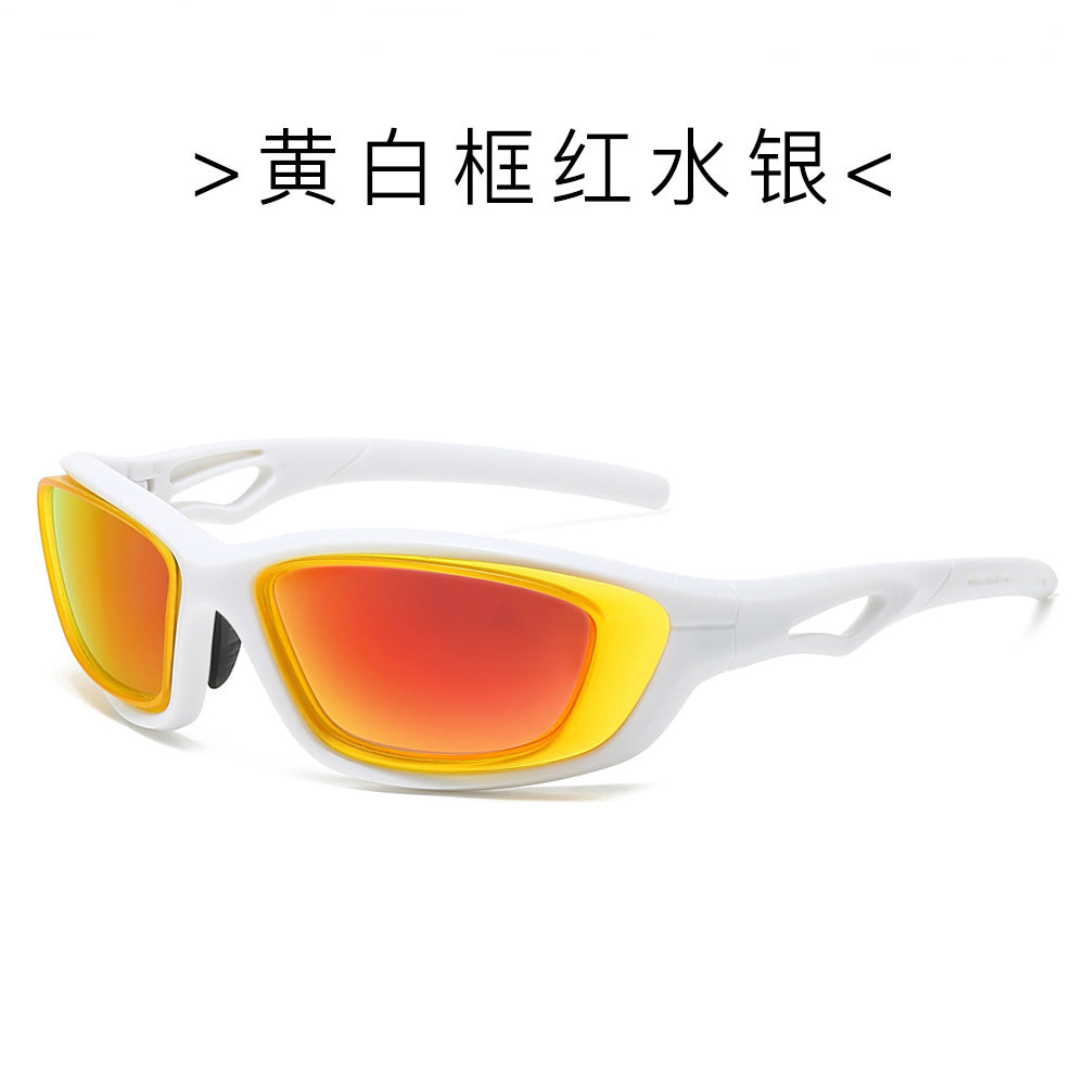 (6 PACK) Wholesale Sunglasses Outdoor New Arrival Unisex Outdoor Cycling Sport 2024 - BulkSunglassesWholesale.com - Yellow White Frame Red Mirrored