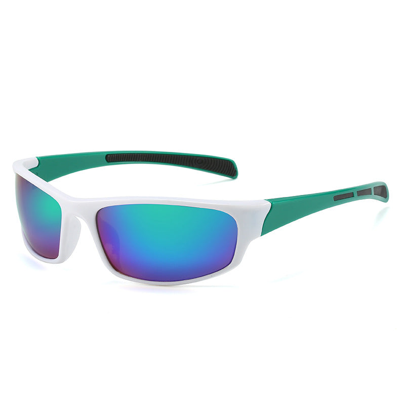 (12 PACK) Wholesale Sports Sunglasses New Arrival Unisex Outdoor Sport Cycling 2024 - BulkSunglassesWholesale.com - White Frame Green Mirrored