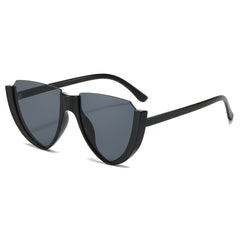 (6 PACK) Wholesale Sunglasses New Arrival Unisex Semirimless Unique Cut Edge Cat Eye Trendy 2024 - BulkSunglassesWholesale.com - Black Frame Black Lens