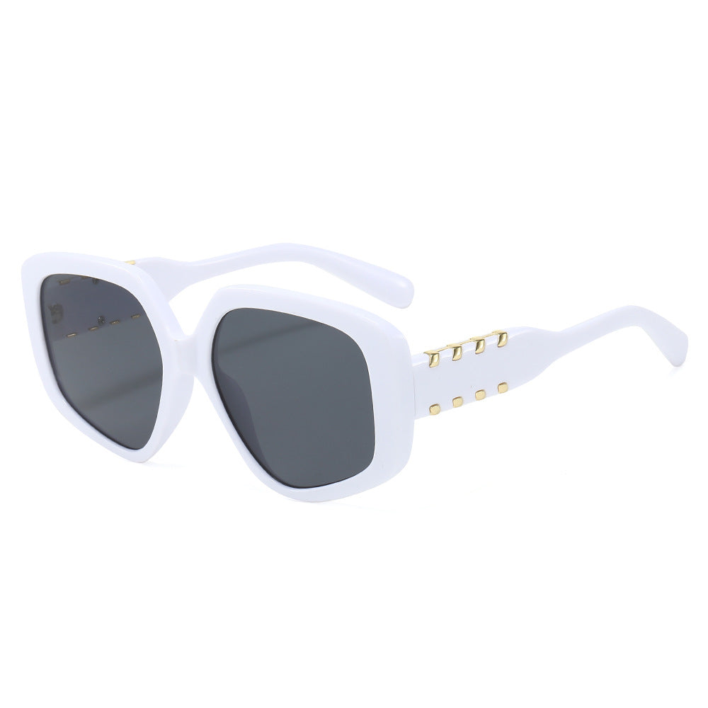 (6 PACK) Wholesale Sunglasses New Arrival Oversized Fashion Polygon Unique 2025 - BulkSunglassesWholesale.com - White Frame Black Lens