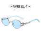 (6 PACK) Wholesale Sunglasses Square New Arrival Trendy Unique Punk Oval Fashion Women 2024 - BulkSunglassesWholesale.com - Silver Frame Blue Lens