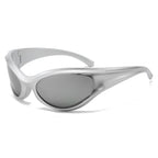 (12 PACK) Wholesale Sports Sunglasses Trendy New Arrival Cycling Fashion Vintage Sport Oversized Cat Eye 2024 - BulkSunglassesWholesale.com - Silver Frame Mirrored Lens