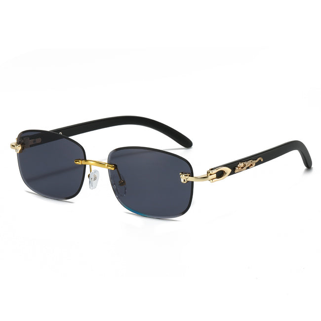 (6 PACK) Wholesale Sunglasses New Arrival Rimless Unique Square Fashion Unisex 2025 - BulkSunglassesWholesale.com - Gold Frame Black Lens Hover Image