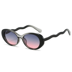 (6 PACK) Wholesale Sunglasses Fashion Oval Vintage Trendy Women 2024 - BulkSunglassesWholesale.com - Grey Black Frame Grey Pink Lens