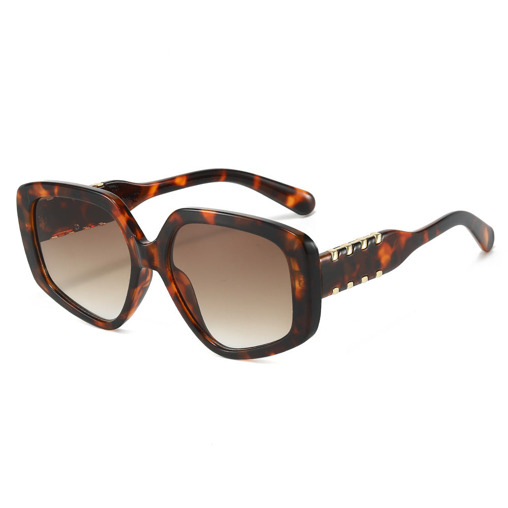 (6 PACK) Wholesale Sunglasses New Arrival Oversized Fashion Polygon Unique 2025 - BulkSunglassesWholesale.com - Leopard Print Frame Gradient Tea Lens