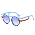 (6 PACK) Wholesale Sunglasses New Arrival Round Unique Funny Fashion 2025 - BulkSunglassesWholesale.com - Blue Frame Blue Lens