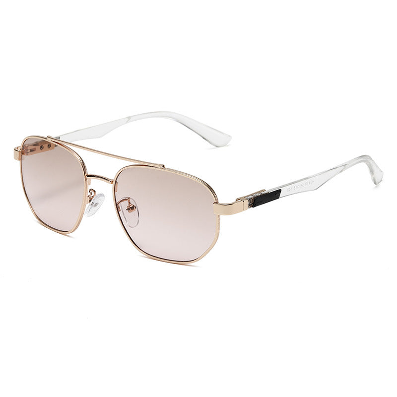 (6 PACK) Wholesale Sunglasses Metal Vintage Trendy Street 2024 - BulkSunglassesWholesale.com - Gold Frame Tea Pink