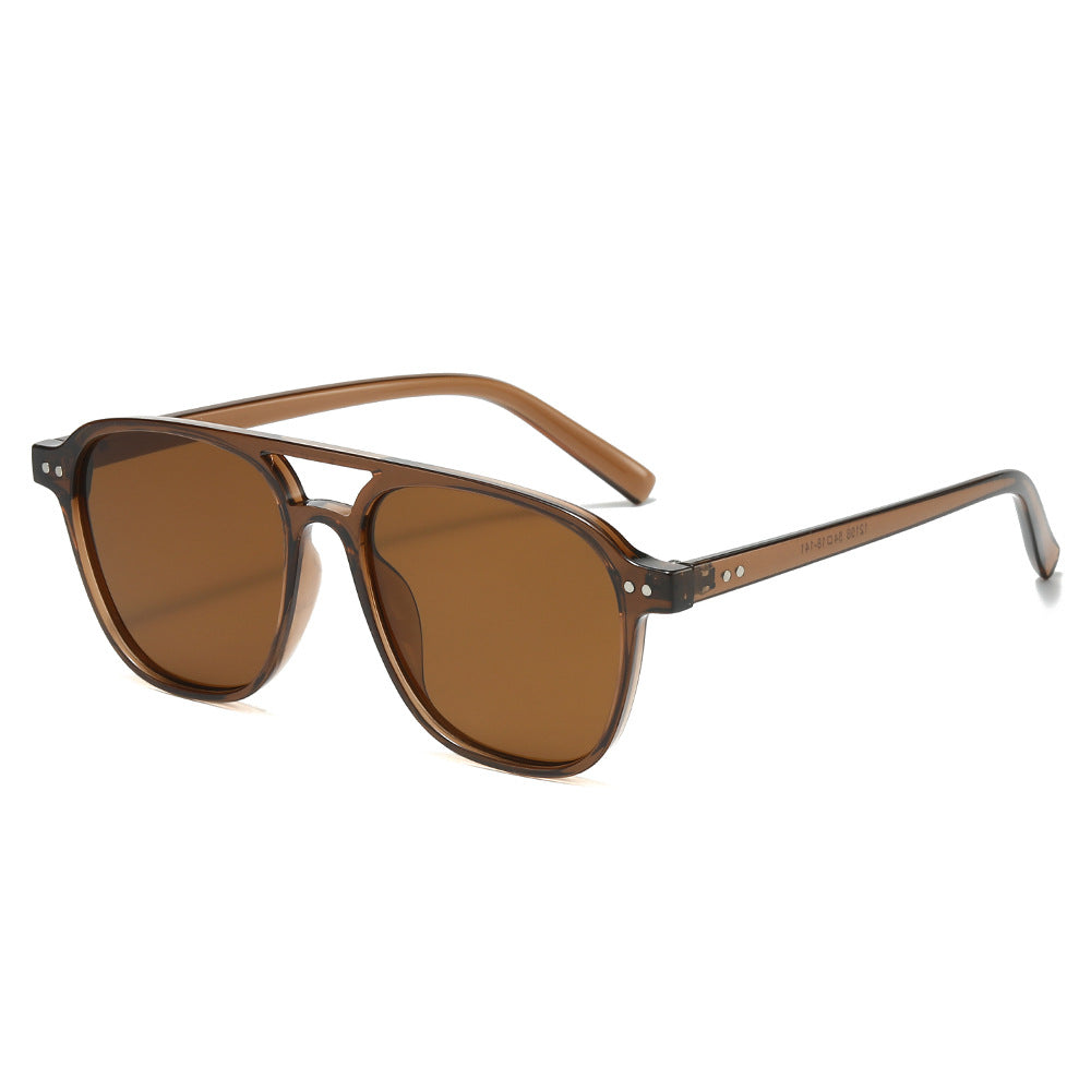 (6 PACK) Wholesale Sunglasses New Arrival Unique Aviator Trendy Street 2025 - BulkSunglassesWholesale.com - Dark Tea Frame Tea Lens