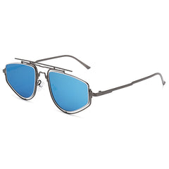 (6 PACK) Wholesale Sunglasses New Arrival Fashion Double Bridge Outdoor Square 2024 - BulkSunglassesWholesale.com - Gunmetal Frame Blue Lens