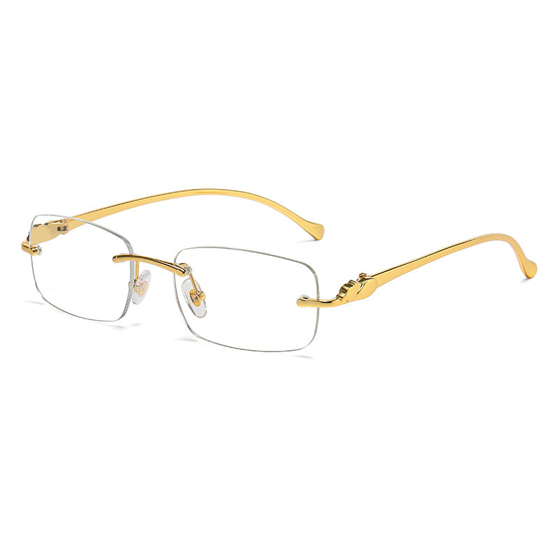 (6 PACK) Wholesale Sunglasses Unique Leopard Head Metal Rimless New Arrival Unisex 2025 - BulkSunglassesWholesale.com - Gold Frame White