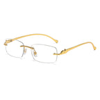 (6 PACK) Wholesale Sunglasses Unique Leopard Head Metal Rimless New Arrival Unisex 2025 - BulkSunglassesWholesale.com - Gold Frame White